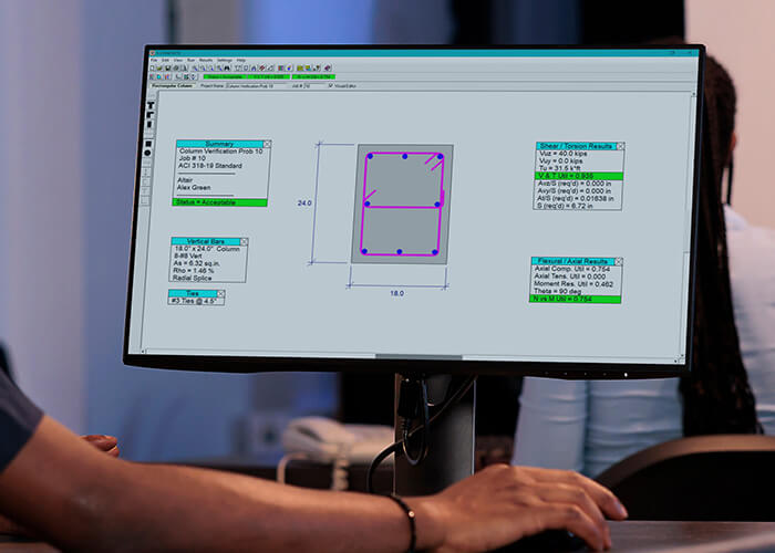 computer monitor showing s-concrete column design