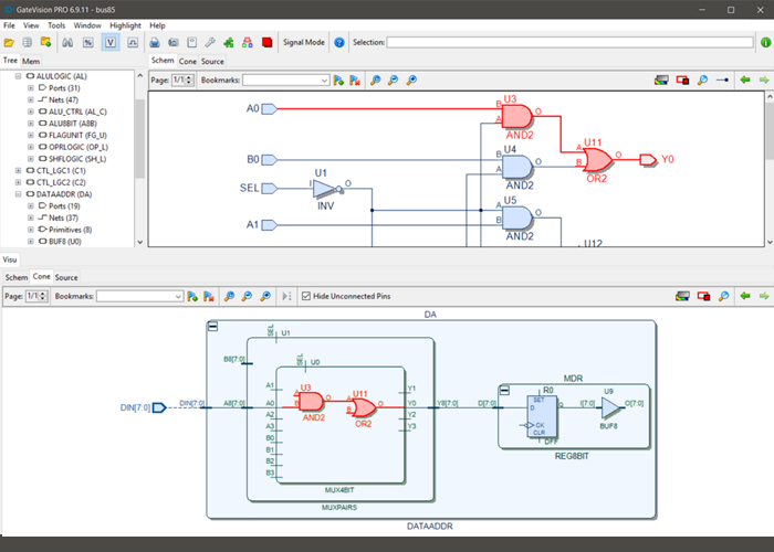 GateVision PRO screenshot for gate-level netlist analysis